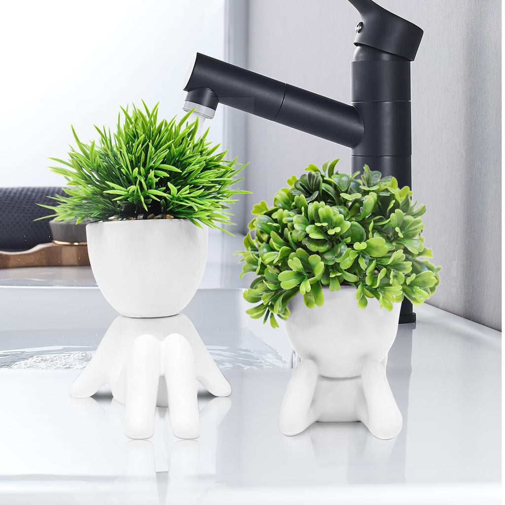 4 Packs Creative Fake Plants Artificial Succulents Plants in Ceramic Human Shaped Pots, Cute Faux Succulents Mini