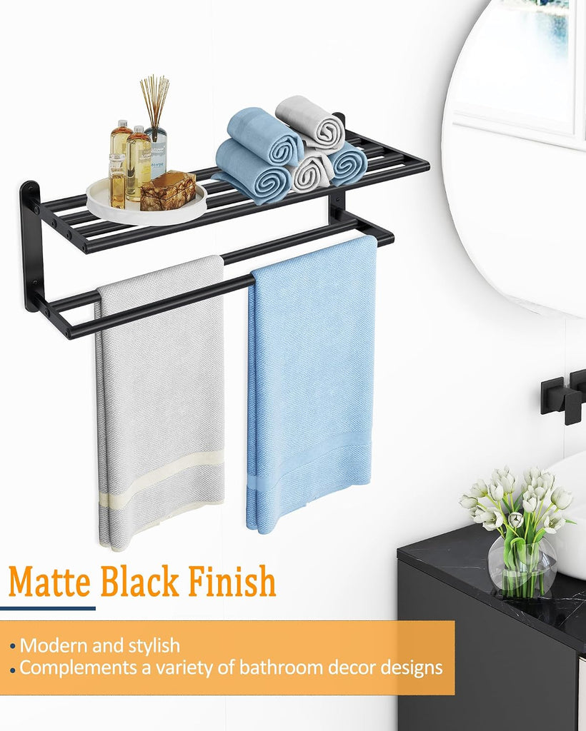 Double Towel Racks , Towel Shelf with Double Towel Bar 24 inch, Towel Rack with Shelf , Stainless Steel Towel Holder