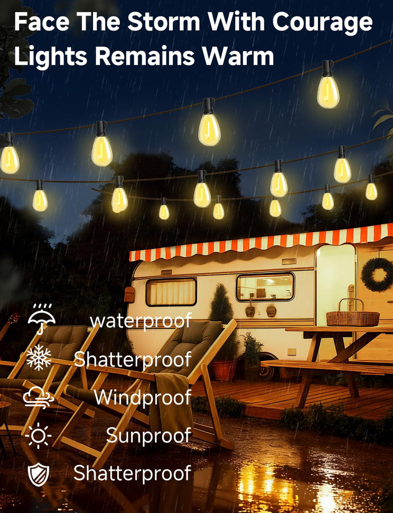 LED Outdoor String Lights with Remote Waterproof Patio Lights with Shatterproof S11 Bulbs, Dimmable Outside
