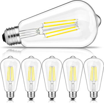 Vintage LED Edison Bulbs 6W Equivalent 60W, Dimmable, Daylight 5000K, 850 Lumens ST58 Antique LED Filament Bulbs