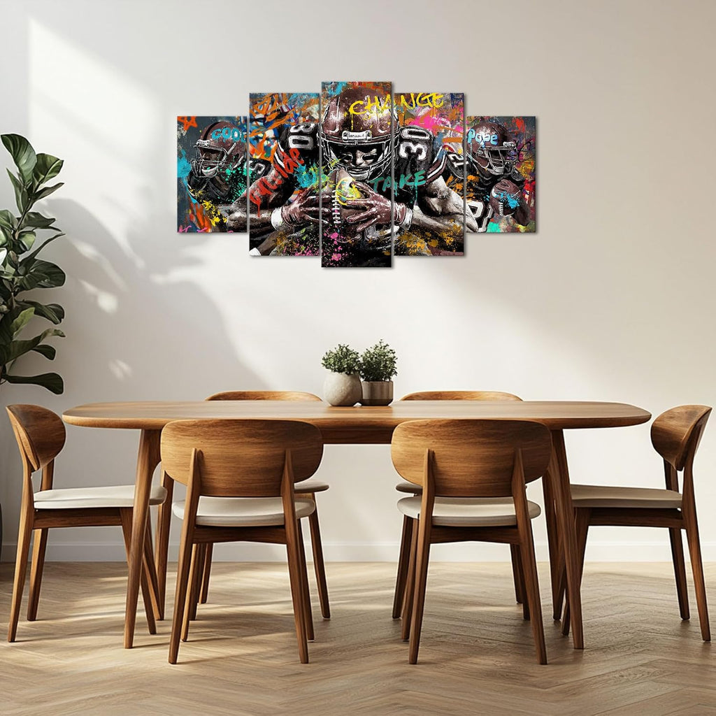 5 Pieces Graffiti American Football Wall Art Canvas Prints Sports Inspirational Athletes Pictures Artwork Large Wall