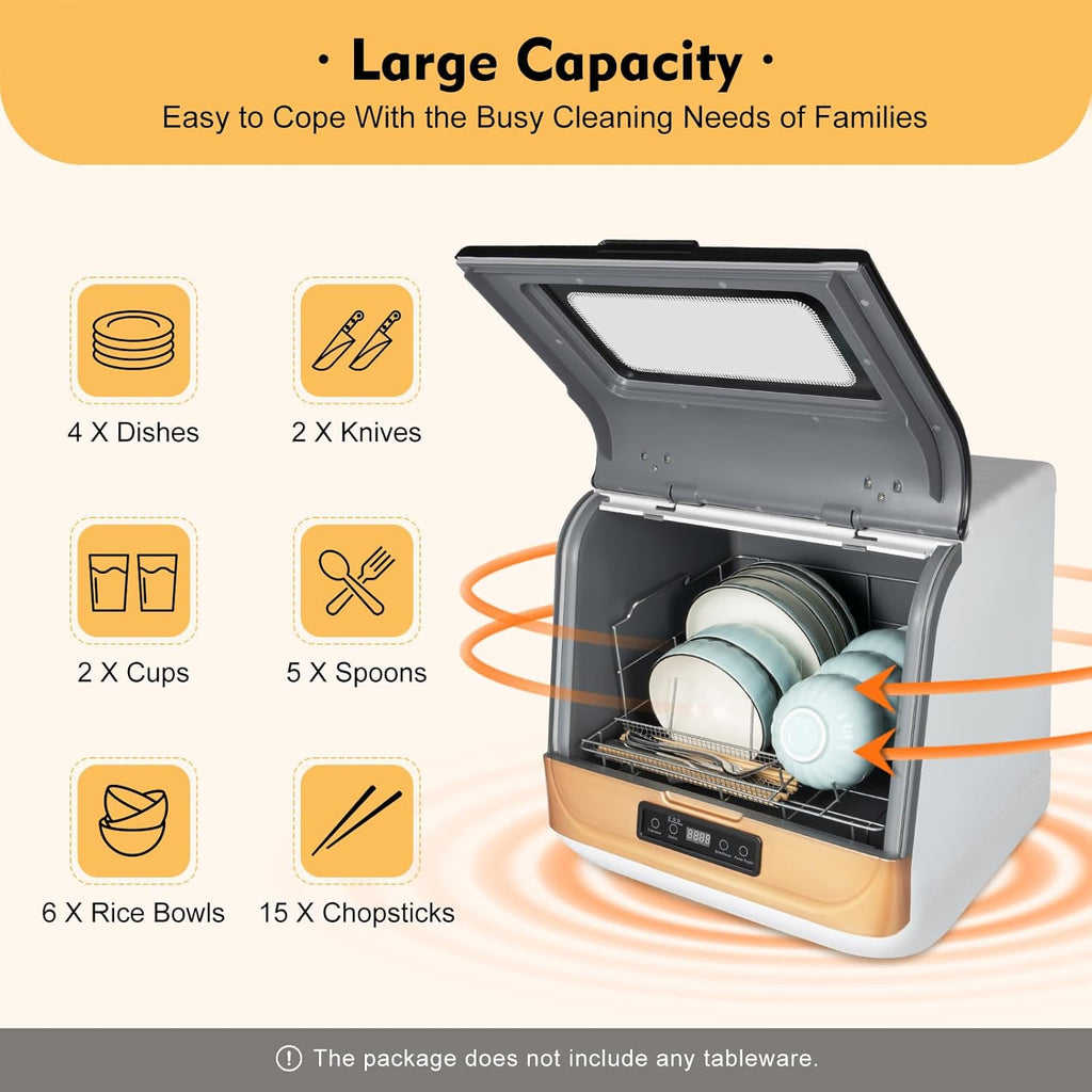 1200W 110V Portable Countertop Dishwasher, 5-Liter Compact Dishwasher