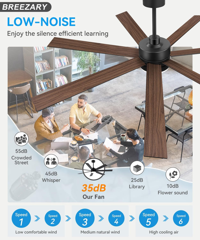 72 inch Large Ceiling Fans with Lights and Remote, 6-Speed Reversible DC Motor, 3 CCT, Dual Finish 7 Blades