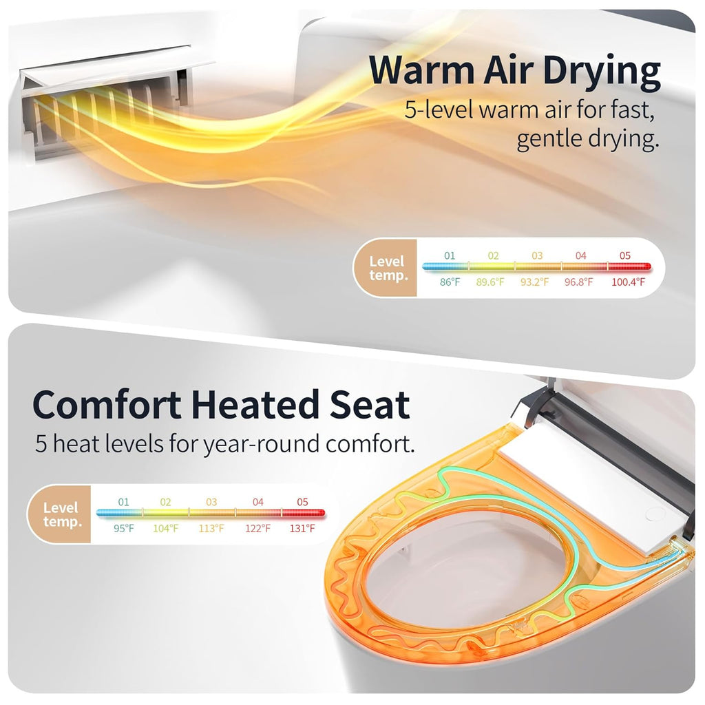 Compact Smart Toilet with Bidet Built In for Small Bathroom, Microbubble Wash Auto Flush Water Filter