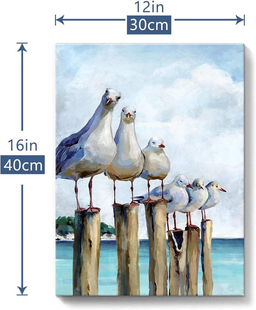 Seagull Wall Art, Coastal Room Decor, 16x24 Inch