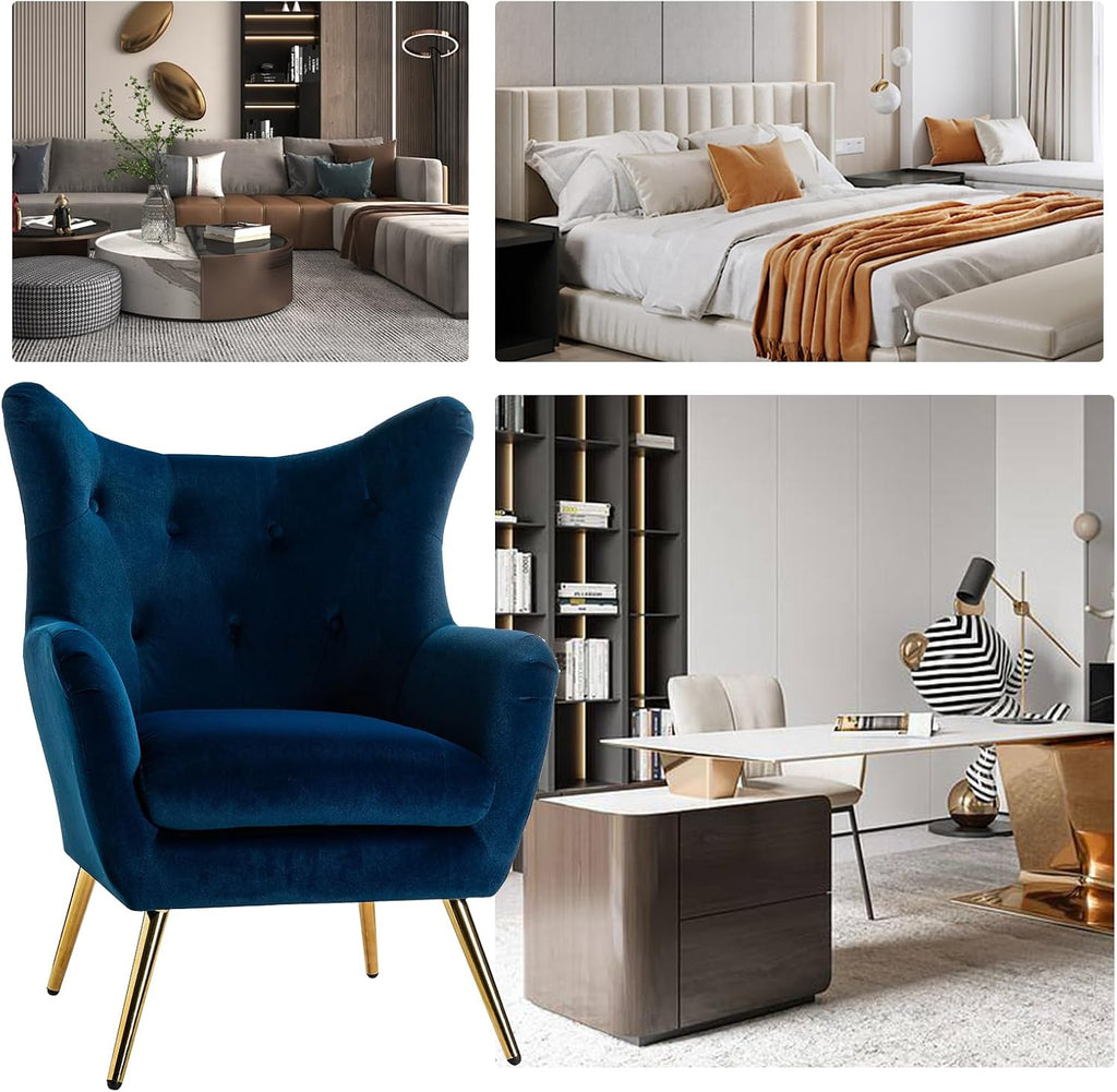 Velvet Accent Chair, Modern Wingback Arm Chair with Metal Gold Legs, Velvet Tufted Upholstered Single Sofa Chair