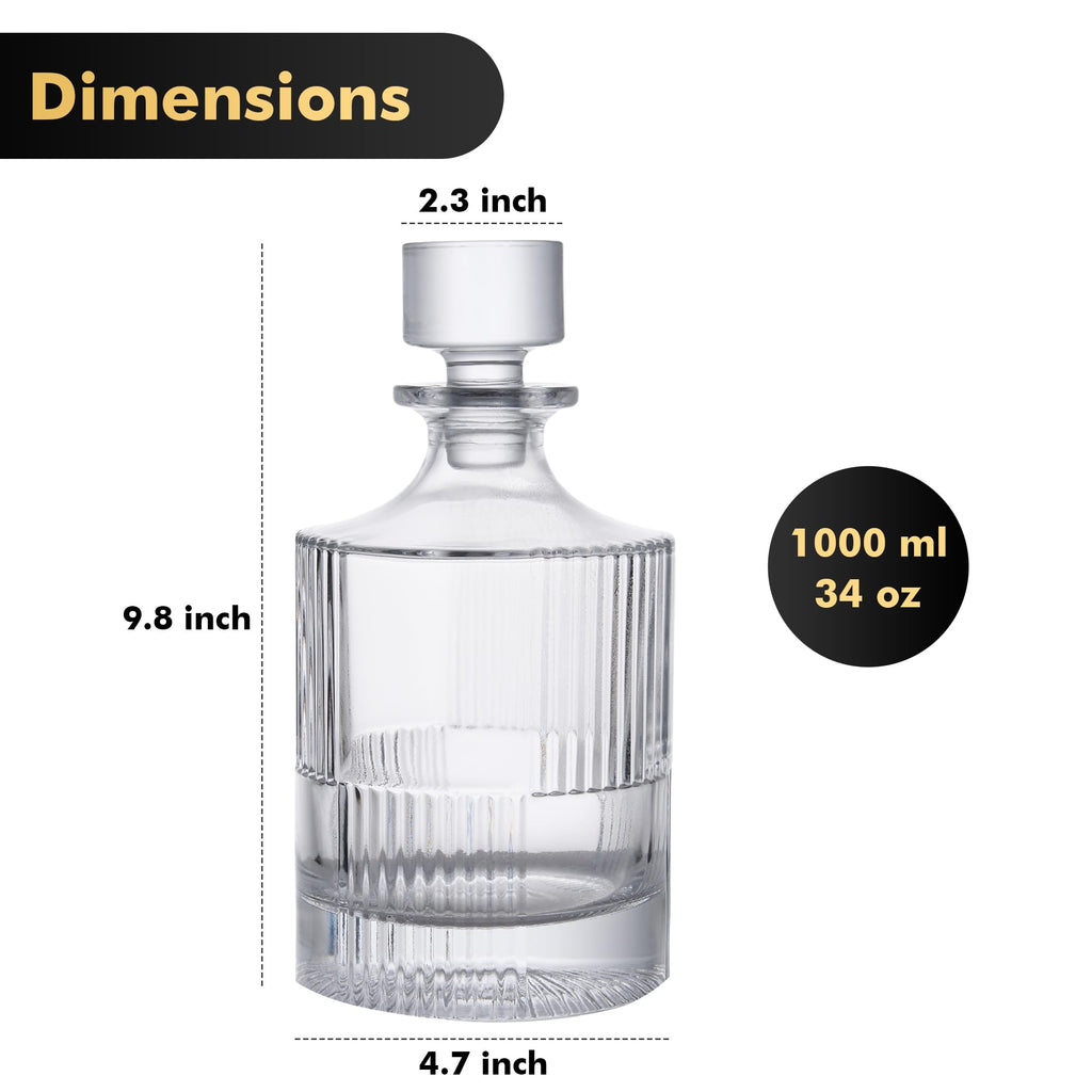 34 oz Whiskey Decanter with Stopper - Leak-Resistant Design for Bourbon & Scotch, Crystal-Inspired Glass - Home Bar