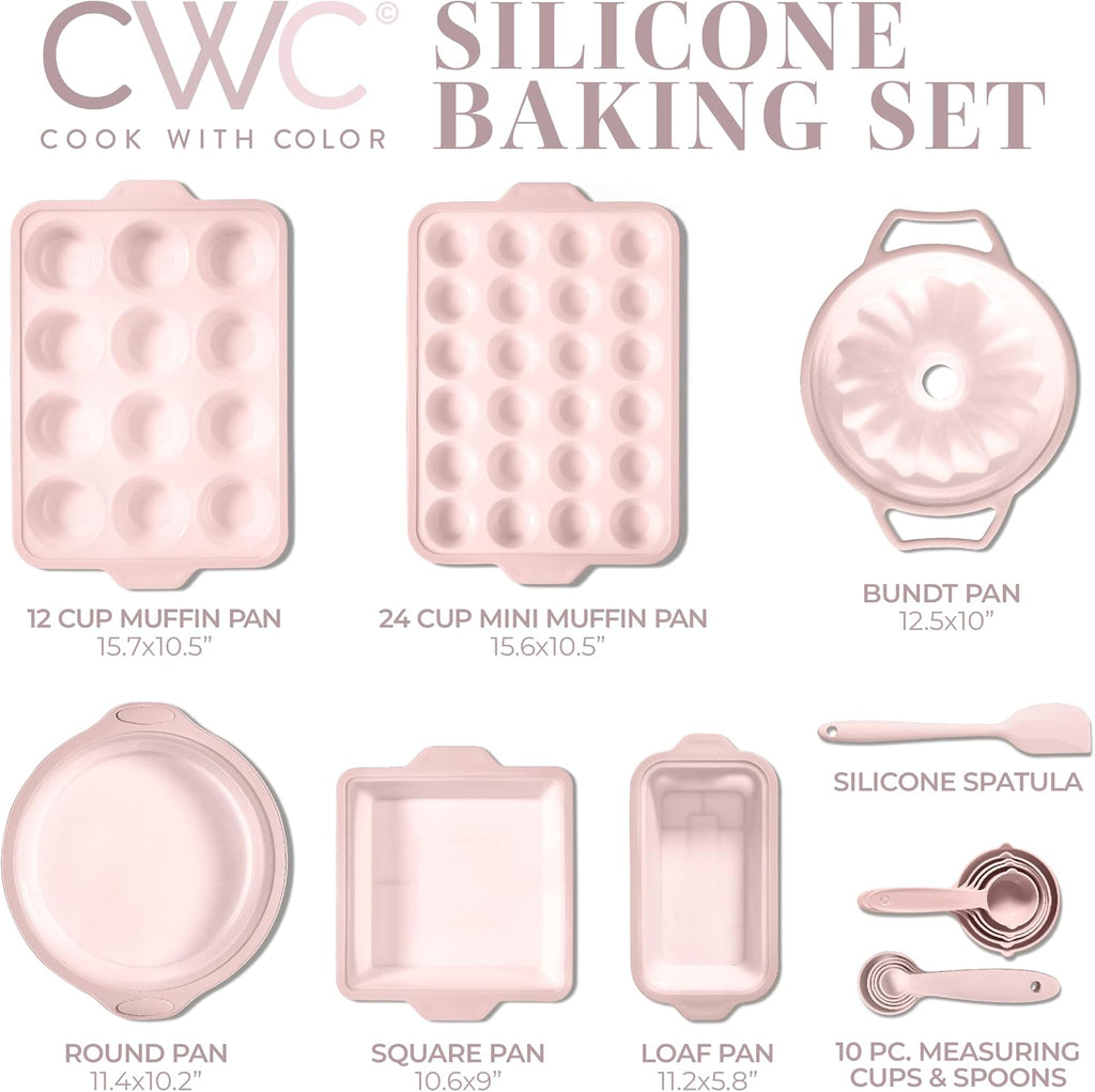 17 Pc. Silicone Pan Set - Non-Stick & Easy Clean Silicone Muffin Pans for with Sturdy Metal Frame for Stability