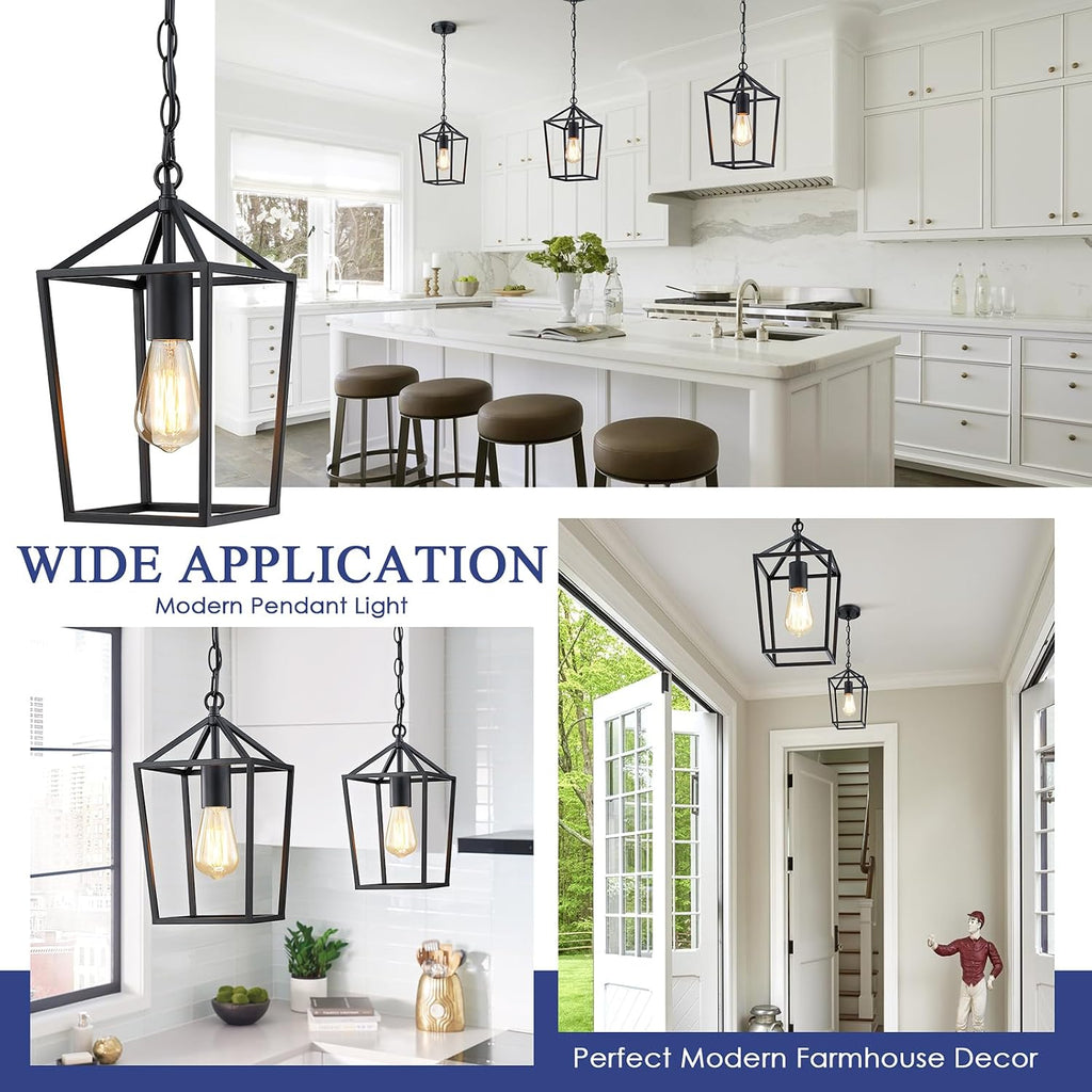 2-Pack Farmhouse Pendant Lights Kitchen Island, Black Pendant Light Fixtures Hanging Lamp for Dining Room, Modern
