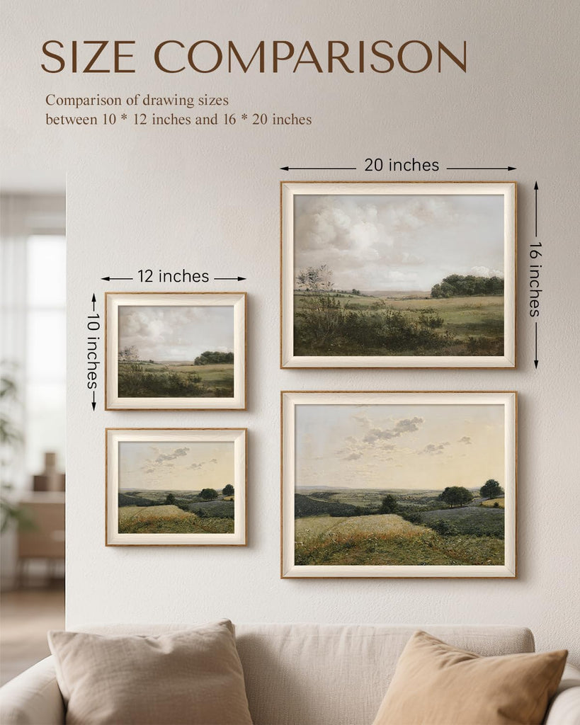 Vintage Landscape Framed Wall Art 2 Set, Nature Wilderness Scenery Paintings Decor Aesthetic, 10x12 Inch Canvas Print