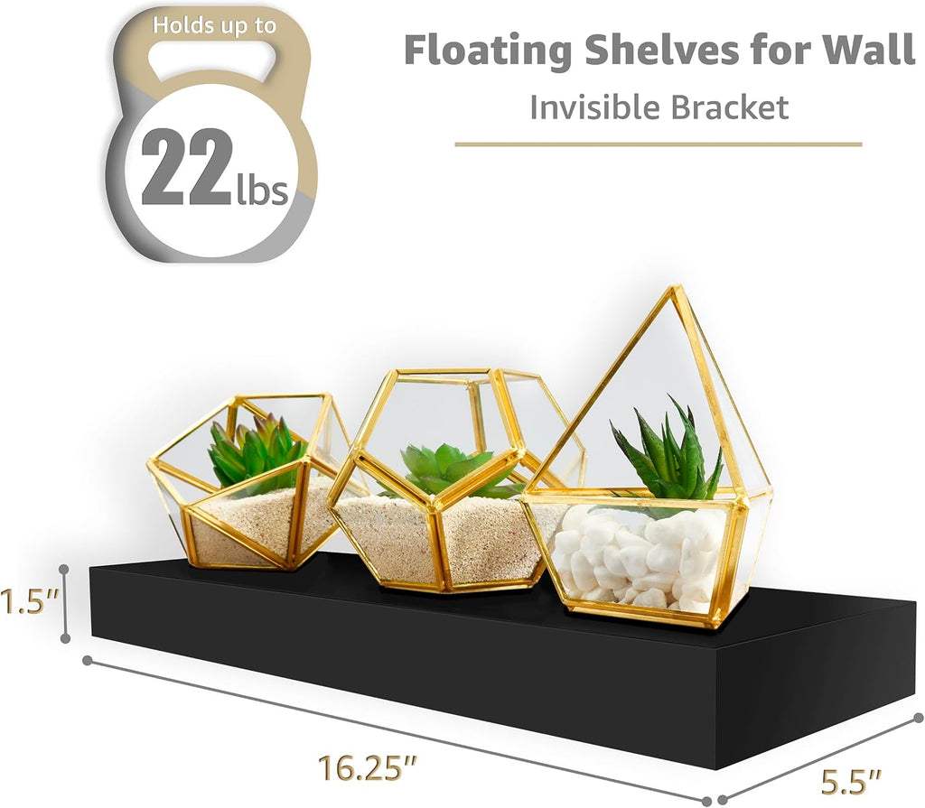 Floating Shelves for Wall - 16 Inch Floating Shelf & Wall Decor - Mounted Bathroom Shelves with Invisible Brackets
