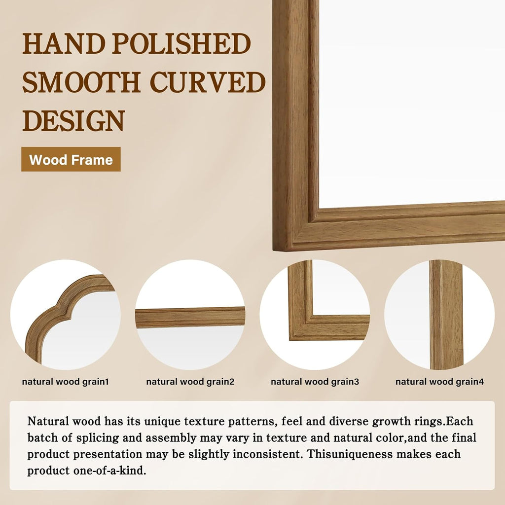 24" x 36" Natural Wood Mirror for Wall Mounted, Rustic Wood Frame Wall Mirrors Decorative or Bathroom Mirror (Natural