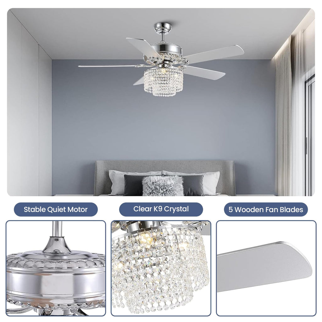 52 Inch Crystal Ceiling Fan with Light and Remote Control
