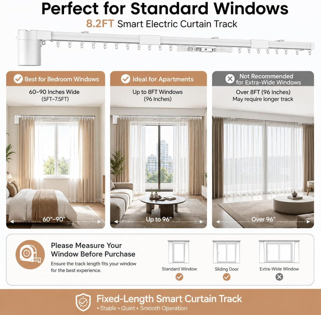 Smart Electric Curtain Track, 98.4" Motorized Curtain Rail with APP & Remote Control, Ultra Quiet Automatic Smart
