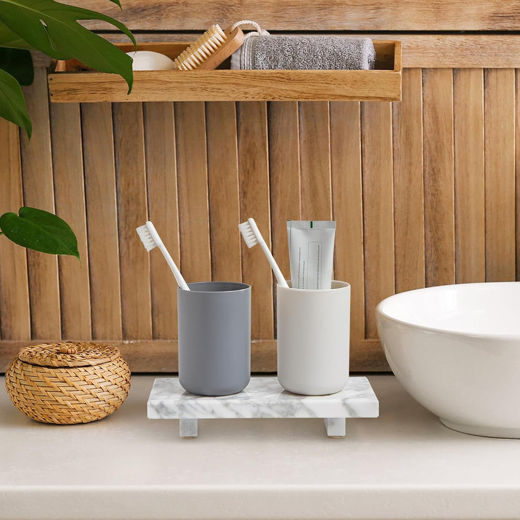 Natural Marble Tray Pedestal Stand - Soap & Jewelry Riser Counter, Kitchen Sink, Vanity Organizer, Decorative Stone