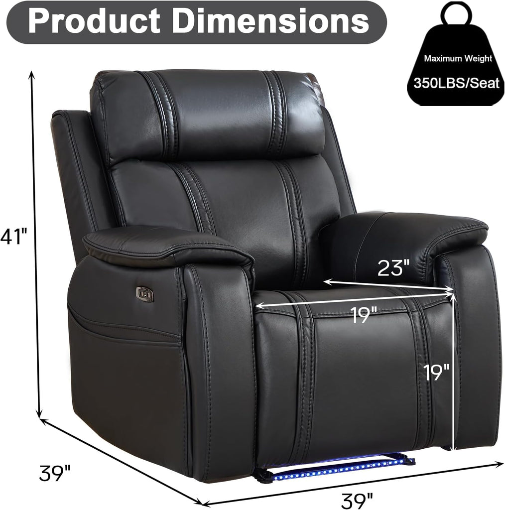 Power Recliner Chairs for Adults, Leather Recliner Chair with Ambient Lighting, Electric Reclining Sofa Couch Set