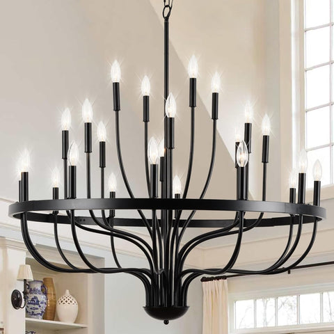 Black Chandelier 24-Light Industrial Iron Candle Chandelier Modern Suspended Farmhouse Chandeliers Pendant Light Fixtures for Dining Room Bedroom Living Room Kitchen Island Foyer E12 Bulb A109-B0CNG27665