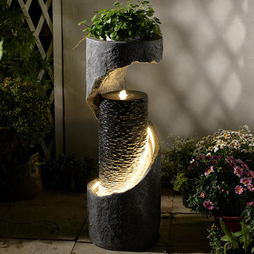 35.5" H Water Fountain with Planter, Modern Spiral Waterfall for Outdoor and Indoor