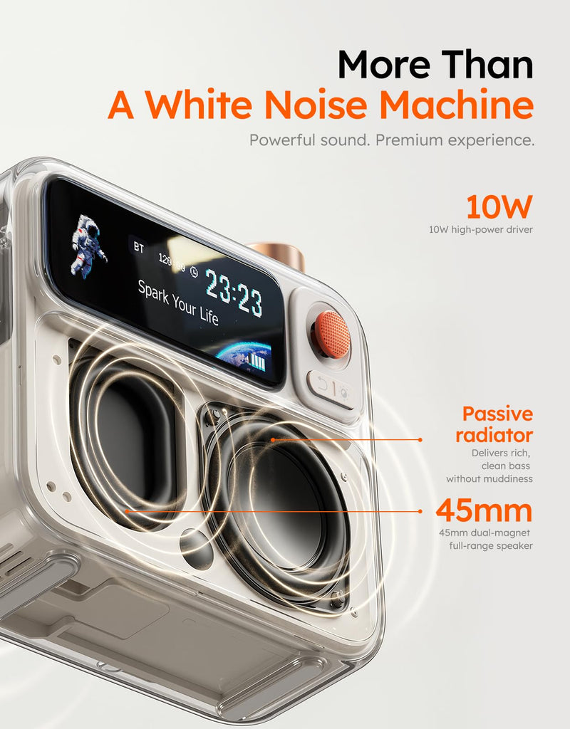 Flowtoo White Noise Machine with Bluetooth Speaker, Alarm Clock & Calming Screen Display, Bedside Companion for