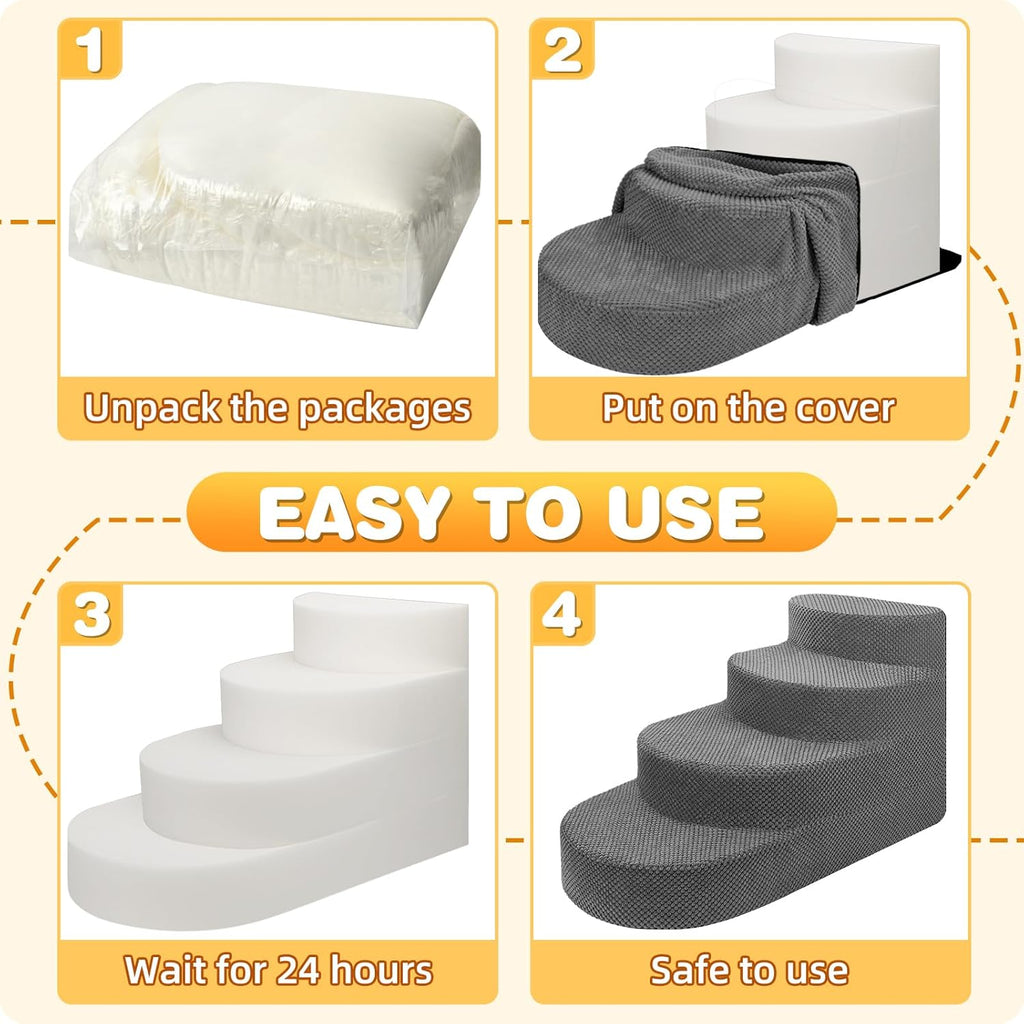 Dog Stairs for Small Dogs, Foam Steps for Small Dogs & Cats, 4 Steps Dog Ramp for High Beds, Couch, Window, Sofa