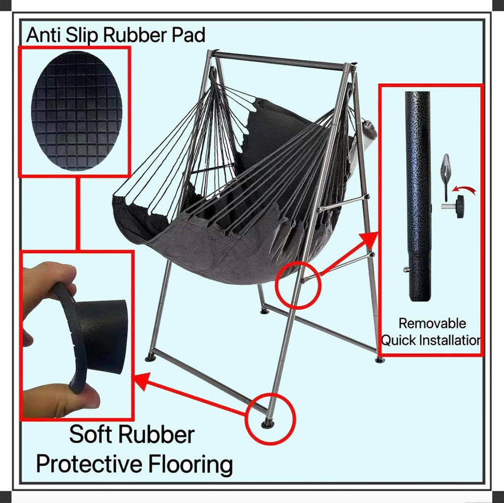 Chair Stand with X-Large Swing Chair with Footrest,Anti-Tip Thickened Weather-Resistant Iron Pipe Swing Frame, 450Lbs