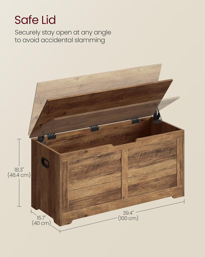 Storage Chest, Storage Bench with 2 Safety Hinges, Farmhouse Style, 15.7 x 39.4 x 18.3 Inches, Honey Brown ULSB061K01