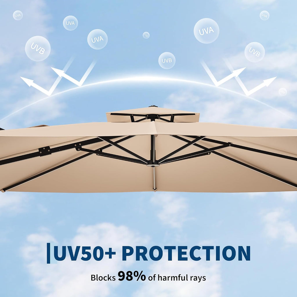 10x10 ft Square Outdoor Umbrella, Cantilever Patio Umbrella | 360° Rotation & Adjustable Height