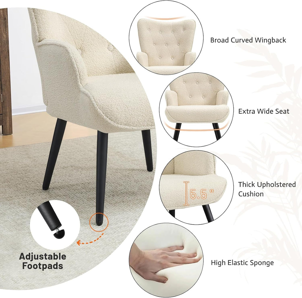 Boucle Accent Chair , Upholstered Reading Chair with High Backrest, Tufted-Button Wingback Armchair , Dressing Room