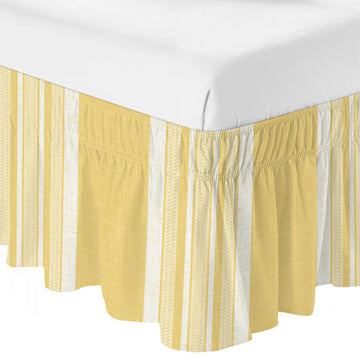 Vintage Pale Blue Striped Bed Skirt 16 Inch Drop, Adjustable & Elastic Wrap Around Bed Skirts Pleated Dust