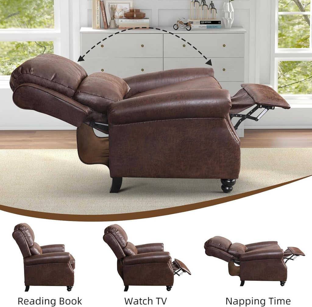 Push Back Recliner Chair Faux Leather Lounge Armchair with Rivet Decoration Wingback Single Sofa Chair with Padded