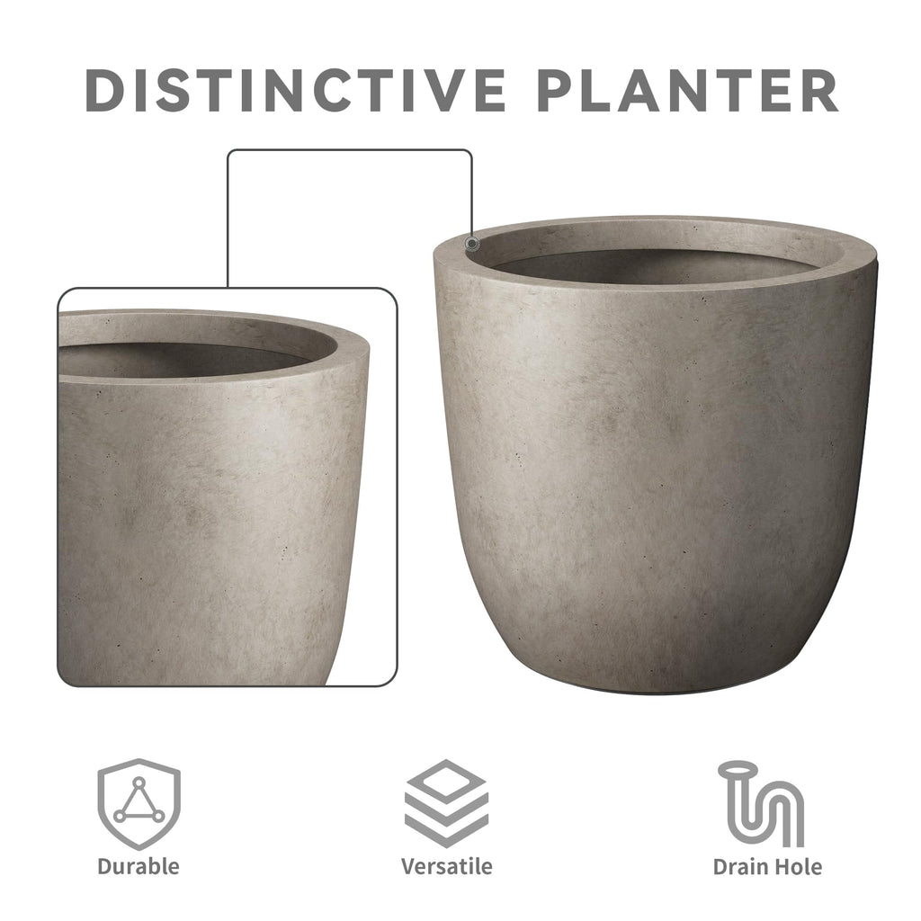 Accent Round Curved Weathered Concrete Planter 13.3" Dia, Outdoor