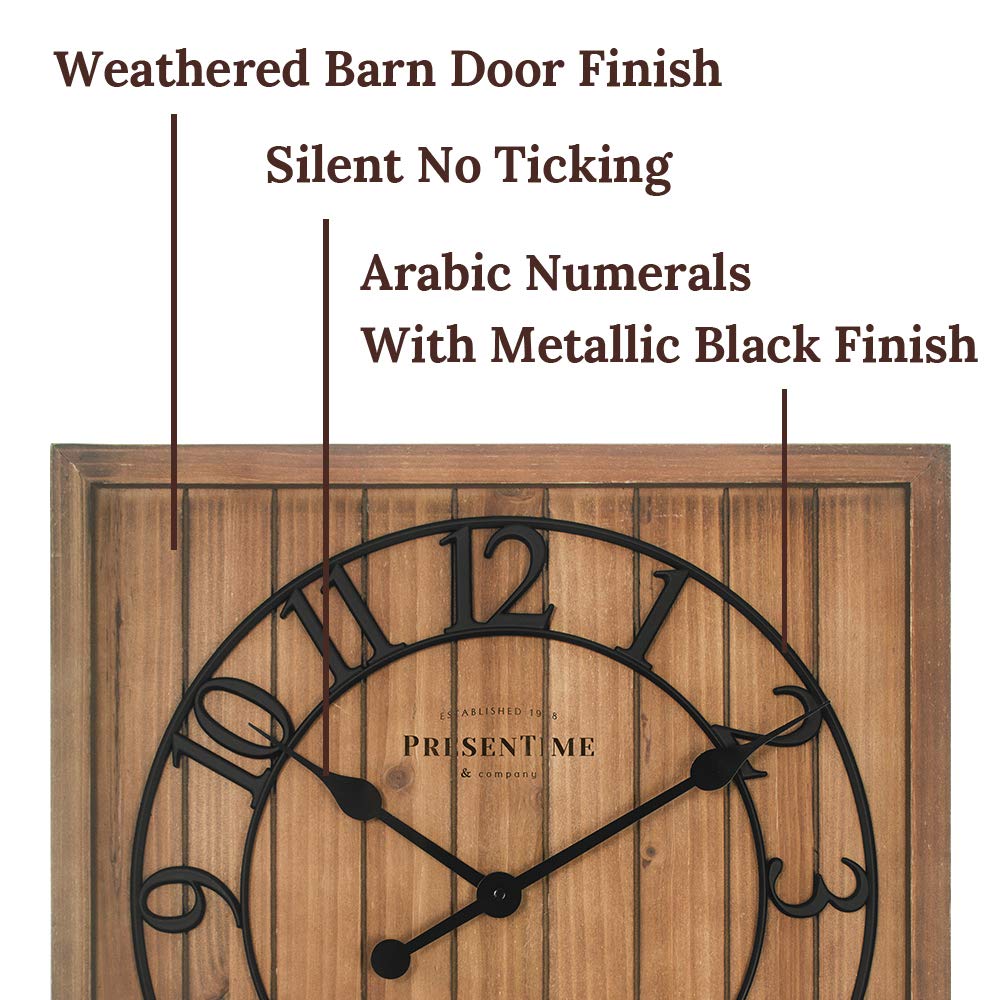 21" Farmhouse Square Shiplap Barn Door Wood Clock