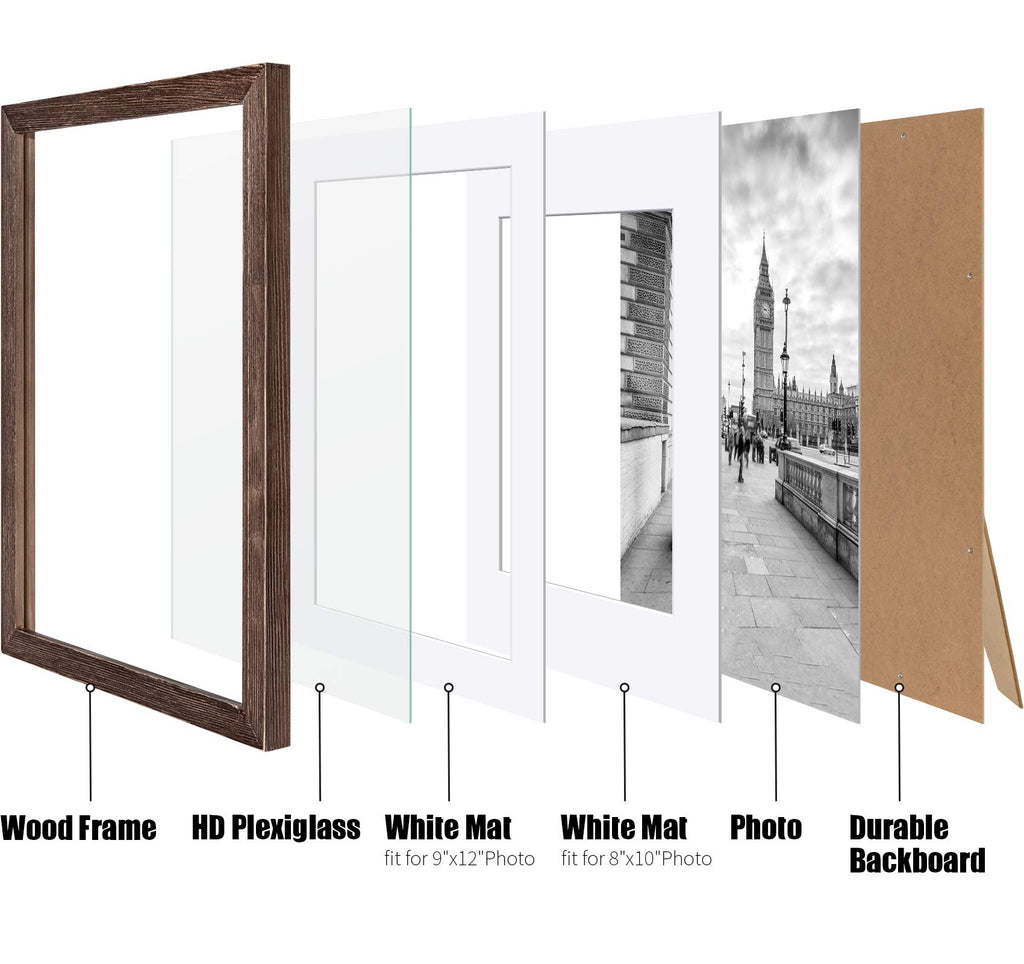 11x14 Rustic Picture Frames Solid Wood - Display Pictures 9x12 or 8x10 with Mat or 11x14 Frame without Mat