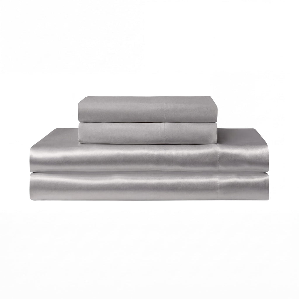 Queen Size Silky Satin Bed Sheet Set, Deep Pocket Satin Queen Sheet Set with 1 Fitted Sheet, 1 Flat Sheet and 2