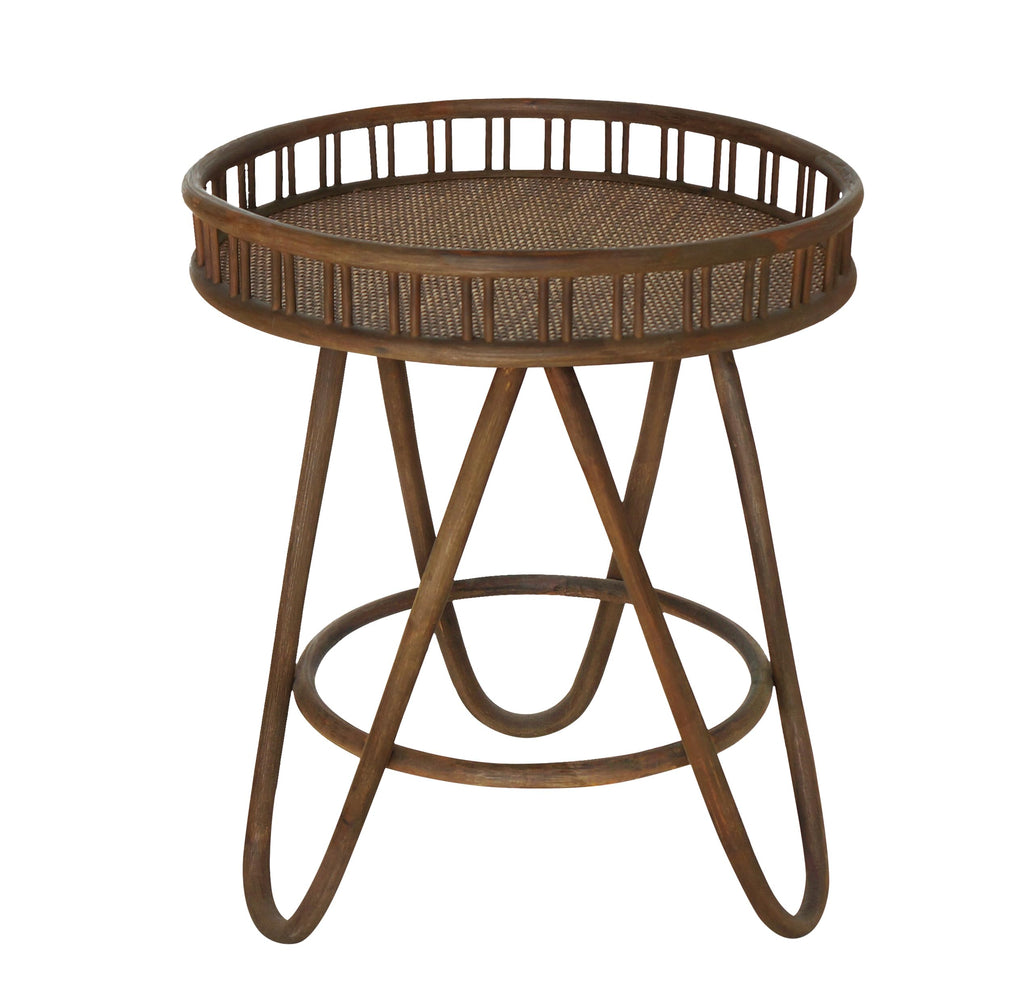 Rattan Side Table with Wicker Tray Top 20x23'', Boho Hand-Woven, Small Round with Hairpin Legs, Coffee Table Set