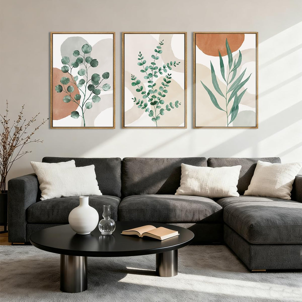 Framed Boho Botanical Wall Art Large 16x24 Inch Abstract Green Plant Canvas Wall Decor Bohemian Modern pictures