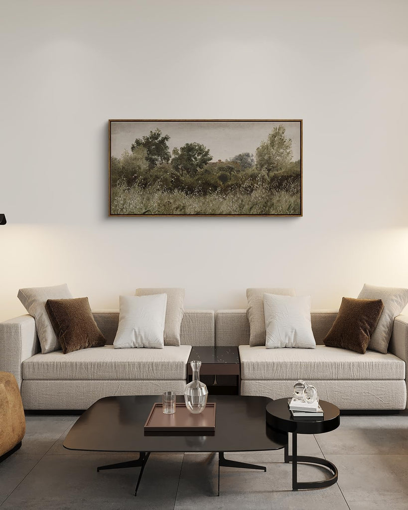 Extra Large Framed Vintage Wall Art, Living Room Country Farmhouse Decor, Grassland Landscape Paintings, Canvas