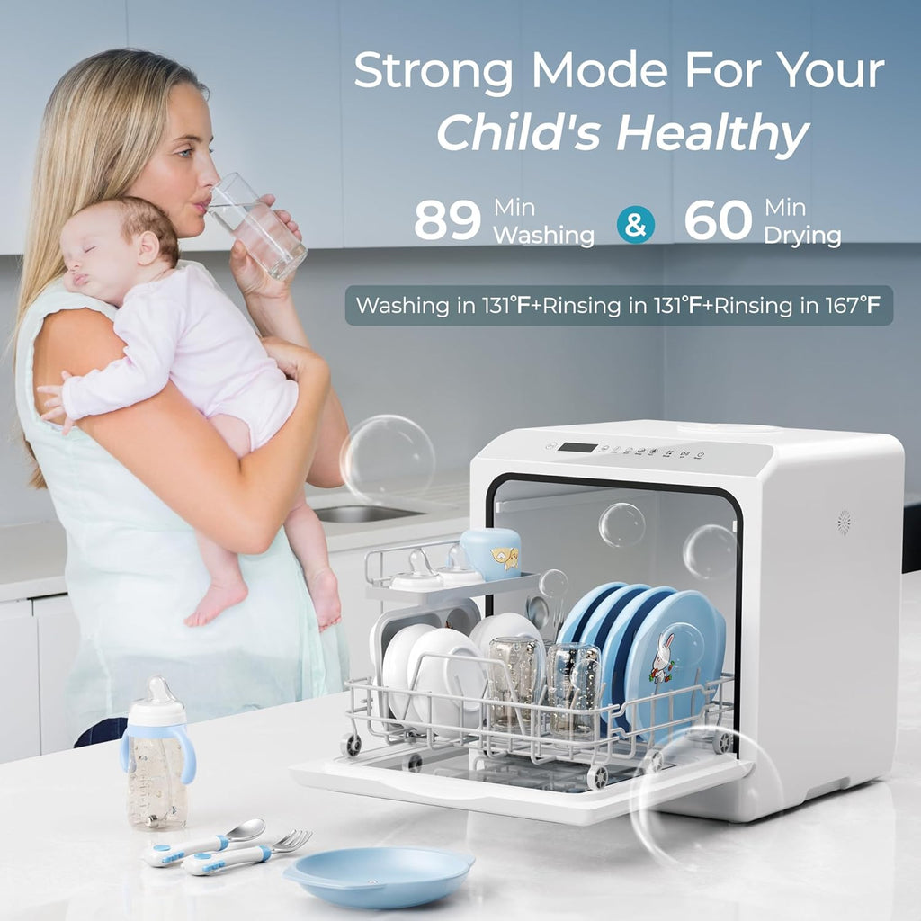 Countertop Dishwasher Portable with 6 Programs, 5L Built-in Water Tank for Apartments, 167℉ High-Temp