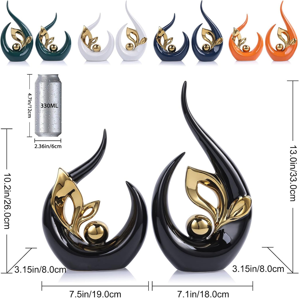 13" H Black Gold Abstract Sculptures Home Decor, Ceramic Art Statue Cool Stuff to Put on Shelves&tv Stand Decor, Gold