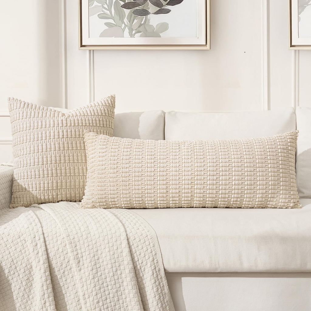 Pack of 1 Cream White Long Body Lumbar Decorative Throw Pillow Cover 14x36 Inch