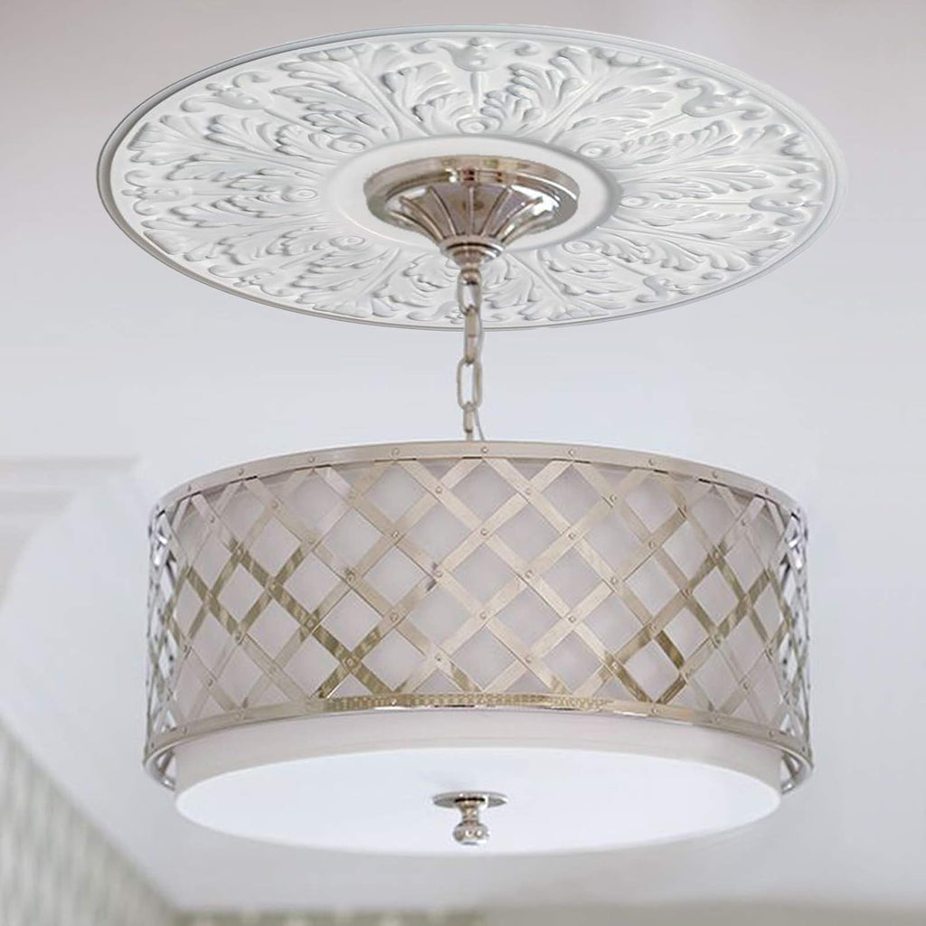 Medallion for Ceiling Light, 15-1/2-Inch Victorian Molded Plastic Ceiling Medallion in Traditional White Finish for