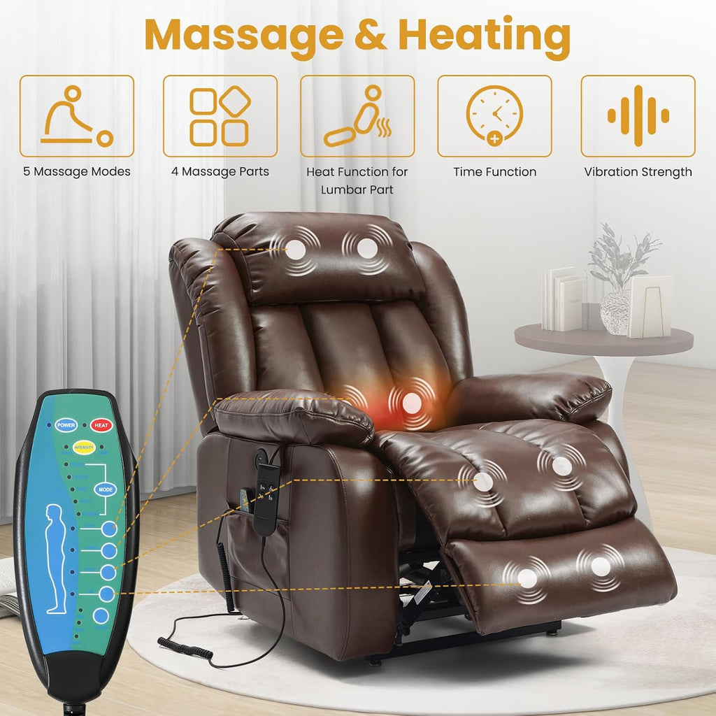 Dual Motor Power Lift Recliner Chair for Elderly, 180-Degree Infinite Position Lay Flat Leather Recliner Chairs, with