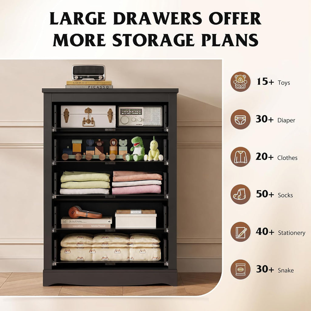 5 Drawer Dresser, 45" Tall Dresser with Exclusive Anti-Tip Structure, Modern Chest of Drawers with Large Capacity