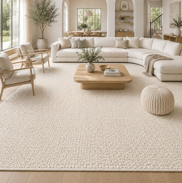 Handwoven Wool Area Rug - Hand Woven Natural Carpet Rugs- Bedroom Living Room Dining Room (Ivory- 10'x14')