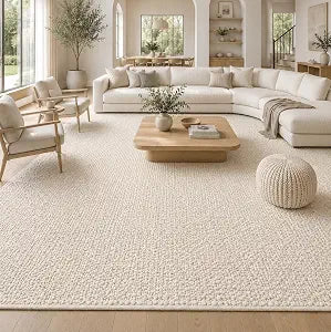 Handwoven Wool Area Rug - Hand Woven Natural Carpet Rugs- Bedroom Living Room Dining Room (Ivory- 10'x14')