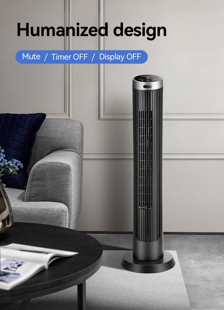 Digital Electric Tower Fan, with Remote Control, LED Display, Standing Bladeless Floor Fans Cooling and Quite Indoor