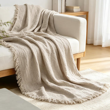100% Pure Linen Blanket 90x90 Inch Natural Flax Throw Linen Quilt