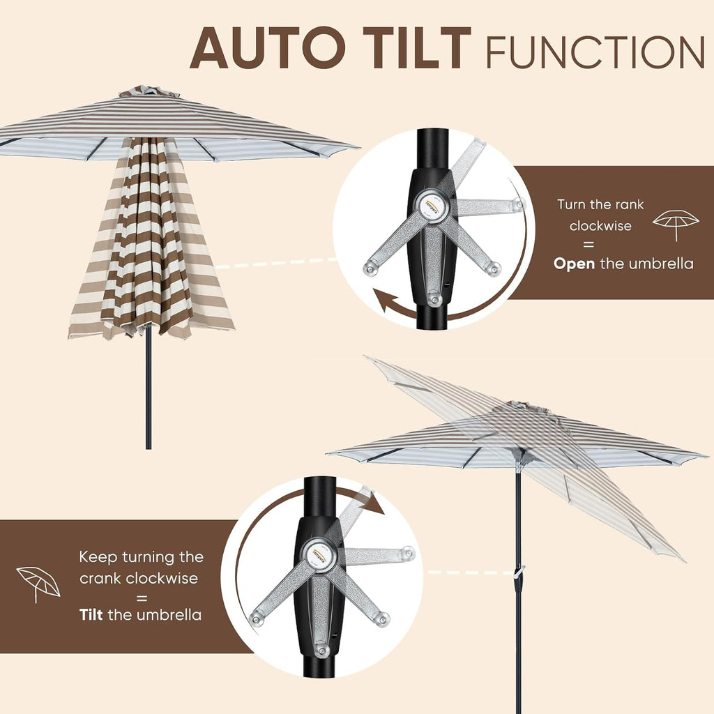 Patio Market Outdoor Table Umbrella with Auto Tilt and Crank