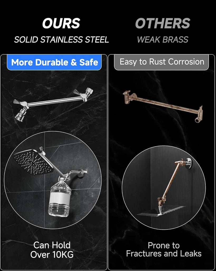 11.8" Rain Shower Head, Rectangular Rainfall Showerhead with 11" Stainless Steel Exension Arm