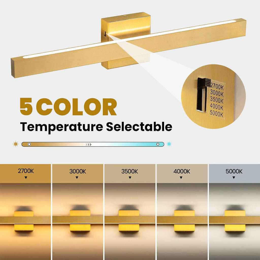 24 Inch Modern Vanity Light Gold Bathroom Light Fixture Over Mirror with Up & Down Lighting 20W Vanity Lighting